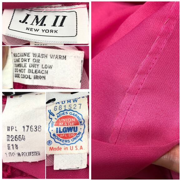 American VINTAGE JM ll US 14 80s Pink Chiffon Blouson Midi Dress Short Sleeve - Picture 7 of 7